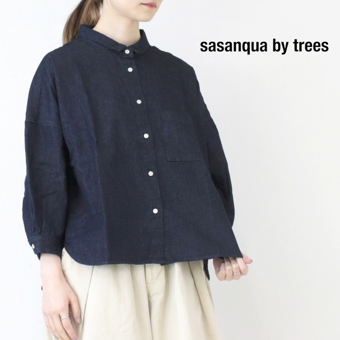サザンカバイツリーズ sasanqua by trees 60ozカツラギデニムオーバーシャツ AN-223D トップス 無地 8分袖 ワイド 日本製 レディース 2025春夏 | 
