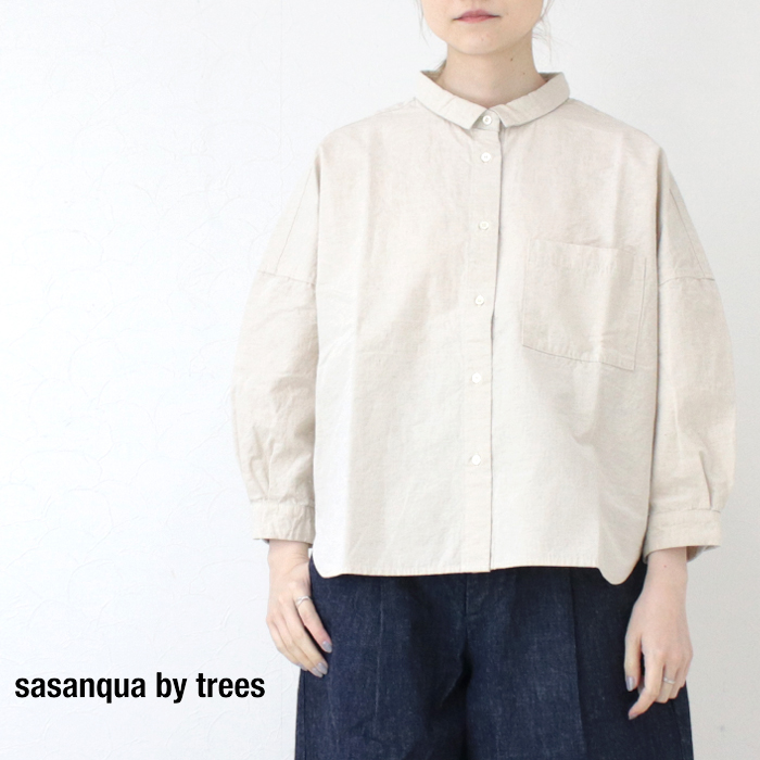 サザンカバイツリーズ sasanqua by trees コットンヘンプオーバーシャツ AN-223H 日本製 8分袖 ちび衿 レギュラー ワイド トップス 羽織り レディース 2025春夏 | 