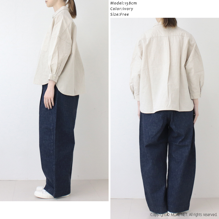 サザンカバイツリーズ sasanqua by trees コットンヘンプオーバーシャツ AN-223H 日本製 8分袖 ちび衿 レギュラー ワイド トップス 羽織り レディース 2025春夏 |  | 05