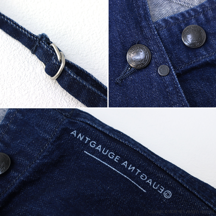 アントゲージ Antgauge 9ozデニムストレートワークサロペット C2243 レディース 無地 ロング丈 ボトム ロゴ /返品・交換不可/SALE セール | ANTGAUGE | 11