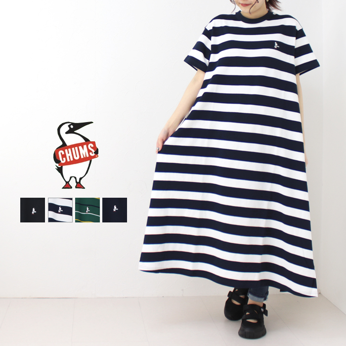 チャムス CHUMS ブービーピケクルーロングドレス Booby Pique Crew Long Dress CH18 1300 2024春夏 Aライン 半袖 レディース :c18 1300:モアネット casual select