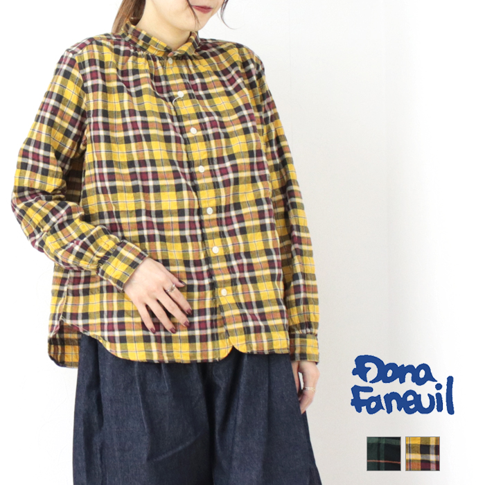 SALE セール/ダナファヌル Dana Faneuil シャーリングチェックワンピースカラーシャツ D-6124448 トップス  日本製 レディース /返品・交換不可