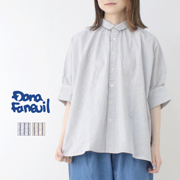 ダナファヌル Dana Faneuil シアサッカーストライプワンピースカラードルマンブラウス D-6225210 日本製 5分袖 半袖 シャツ ワイド レディース 2025春夏 | DANA FANEUIL