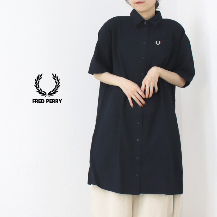 フレッドペリー FRED PERRY シアサッカーシャツドレス D9175 トップス ワンピース ミディ丈 無地 ワンポイント レディース 2025春夏 | FRED PERRY