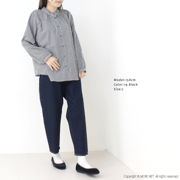 ファヌル Faneuil コットンギンガムフリルネックシャツ F-6124446 日本製 トップス チェック 長袖 ブラウス ワイド 2way  /返品・交換不可/SALE セール | FANEUIL | 04