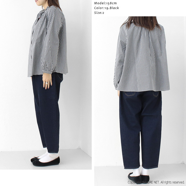 ファヌル Faneuil コットンギンガムフリルネックシャツ F-6124446 日本製 トップス チェック 長袖 ブラウス ワイド 2way  /返品・交換不可/SALE セール | FANEUIL | 05