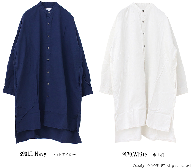 アーメン ARMEN 40sポプリンユーティリティーバンドカラーロングシャツ INAM2472PD レディース ワンピース 羽織 無地 | ARMEN | 03