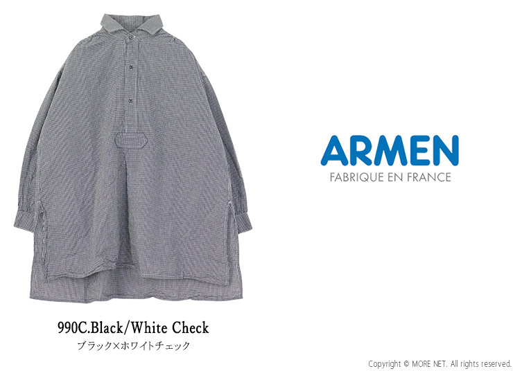ARMEN（アーメン） シアサッカーギンガムチェックワークギャザーシャツ