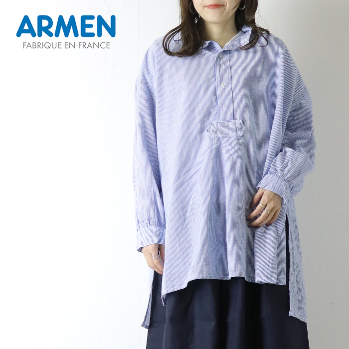 ARMEN（アーメン） シアサッカーストライプワークギャザーシャツ