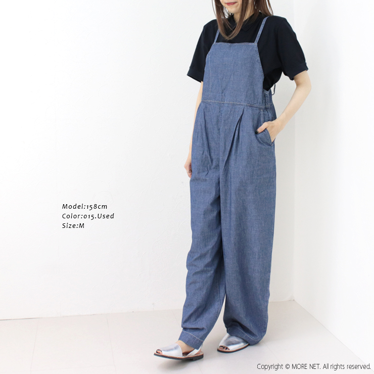 ジョンブル JOHNBULL シャンブレーバルーンサロペット JL242P04 オーバーオール ロング丈 パンツ ワイド レディース 2024春夏｜more-net2｜05