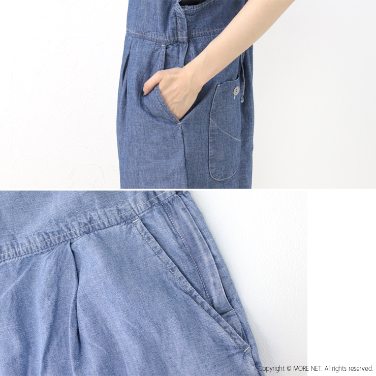 ジョンブル JOHNBULL シャンブレーバルーンサロペット JL242P04 オーバーオール ロング丈 パンツ ワイド レディース 2024春夏｜more-net2｜09