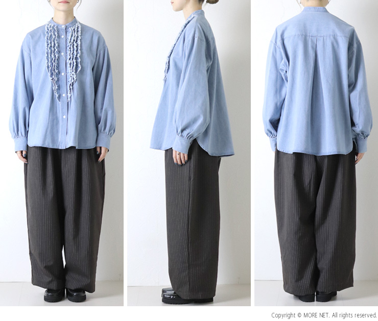 Johnbull（ジョンブル） デニムフリルシャツ JL254S06 バンドカラー