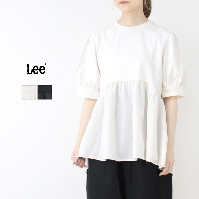 SALE セール/リー LEE ギャザーペプラムT/GATHER PEPLUM TEE LT7217 トップス Tシャツ 切替 フレア 無地 5分袖 ロゴ刺繍 レディース 2025春夏 /返品・交換不可