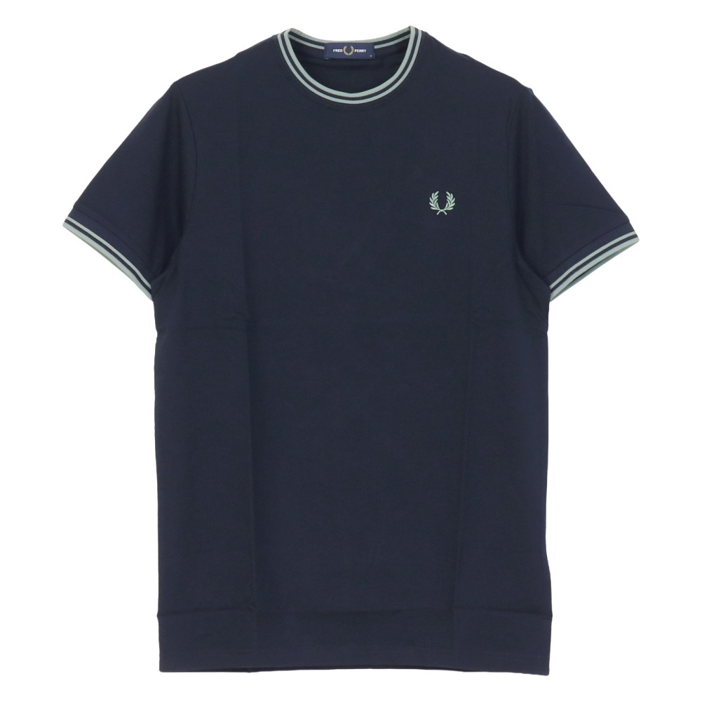 Fre Perryネイビー リブ付き Tシャツ 半袖 FRED PERRY（フレッドペリー） ツインティップラインTシャツ M1588