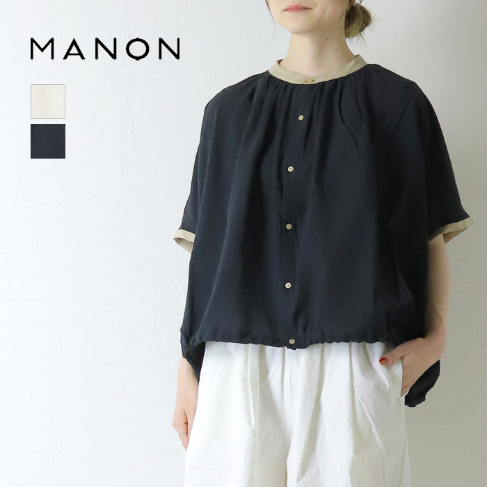 MANON（マノン） フレンチスリーブスピンドルクレリックアミカルシャツ