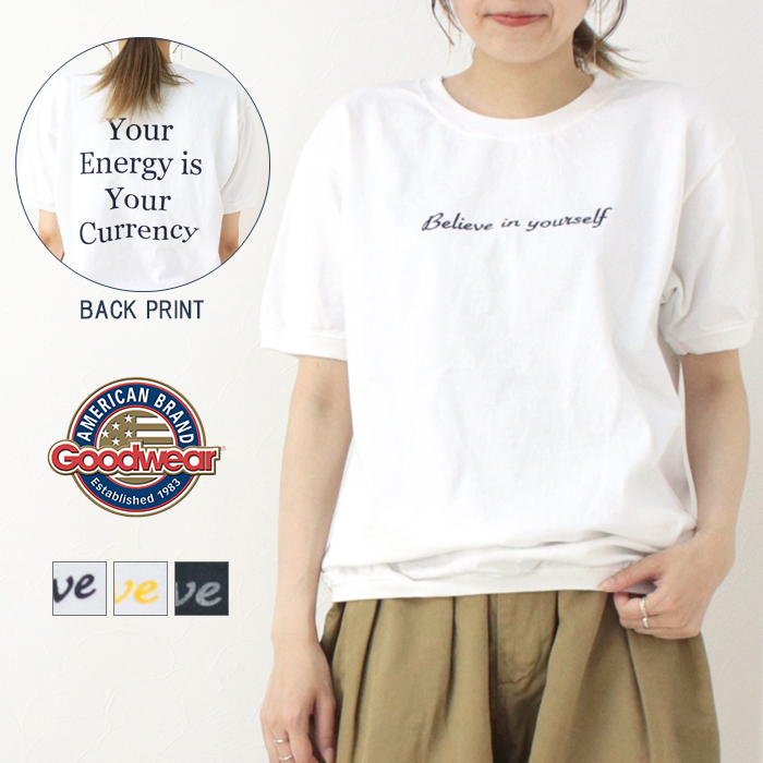グッドウェア GOODWEAR 7.2ozコットンプリントクルーネックリブTシャツ "BELIEVE 24" NGT9801-2811 レディース アメリカ製  /返品・交換不可/SALE セール | Goodwear
