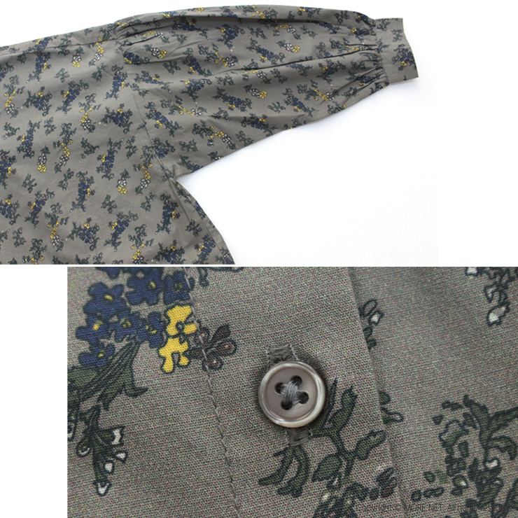 SOIL（ソイル） ポプリンフラワープリントバンドカラーギャザーシャツ