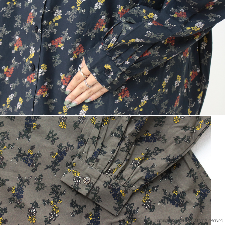 ソイル SOIL ポプリンフラワープリントバンドカラーギャザーシャツ NSL24541 レディース ブラウス 長袖 花柄 ワイド SOIL（ソイル） ポプリンフラワープリントバンドカラーギャザーシャツ