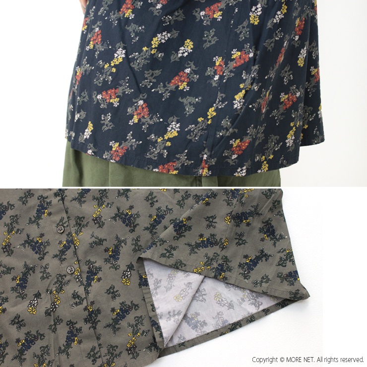 SOIL（ソイル） ポプリンフラワープリントバンドカラーギャザーシャツ