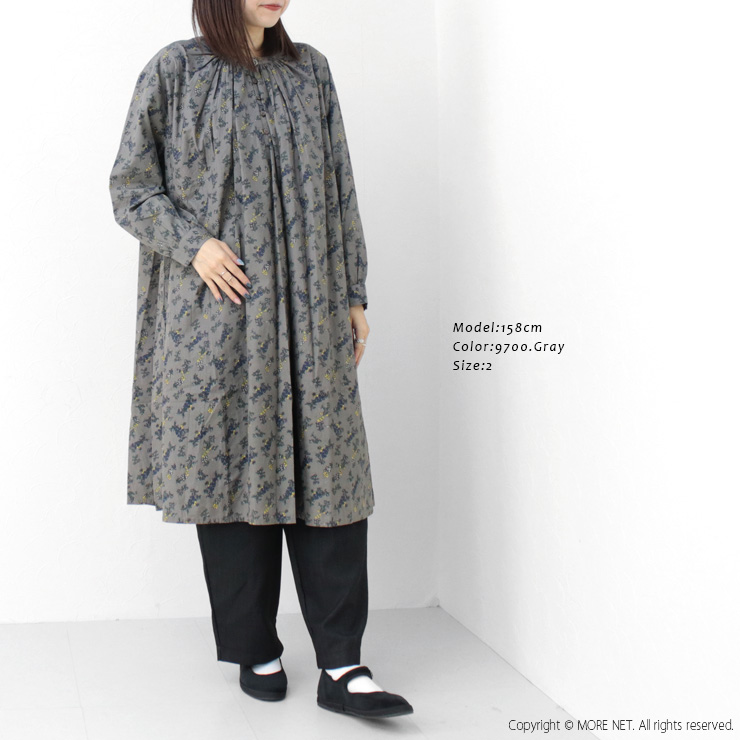 ソイル SOIL 40sポプリンフラワープリントギャザーチュニック NSL24542 トップス ワンピース 長袖 花柄 羽織 ワイド レディース SOIL（ソイル） SOIL 40sポプリンフラワープリントギャザーチュニック