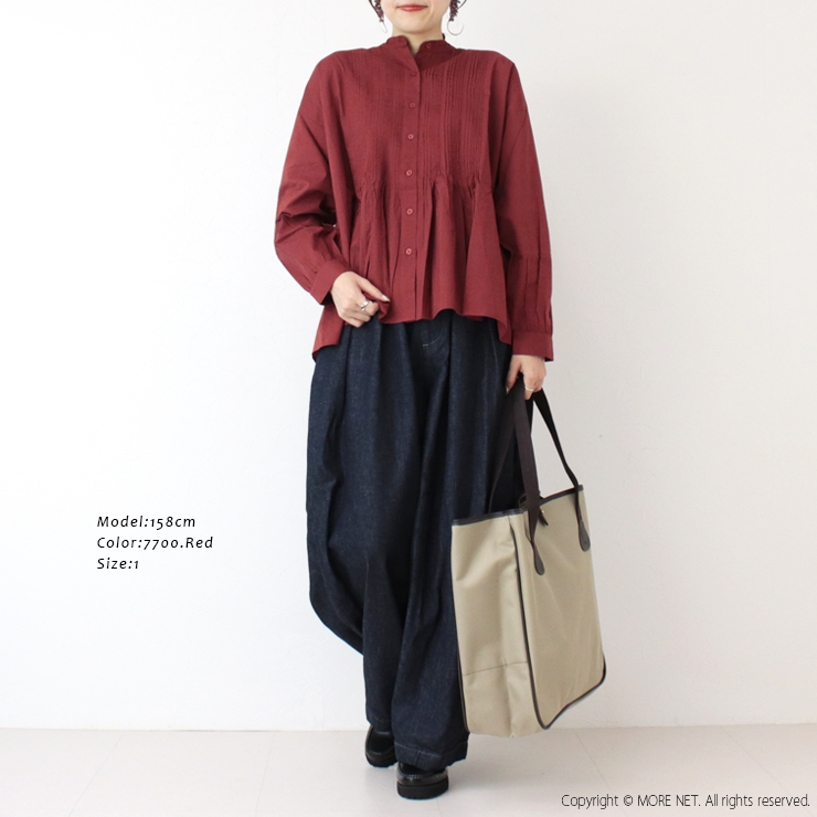 SOIL（ソイル） キャンブリックプレーンバンドカラーピンタックシャツ