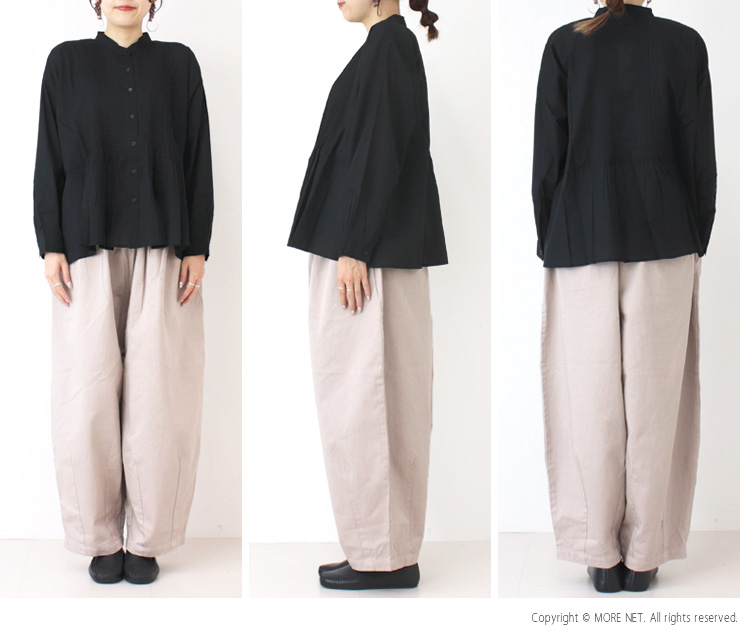 SOIL（ソイル） キャンブリックプレーンバンドカラーピンタックシャツ