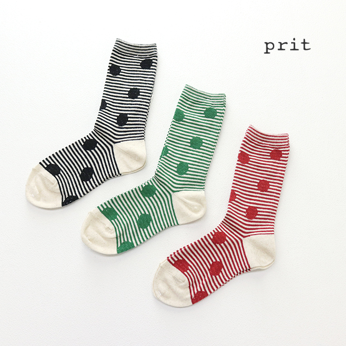 prit（プリット） ボーダー×ドットソックス P01660 日本製 靴下 水玉 