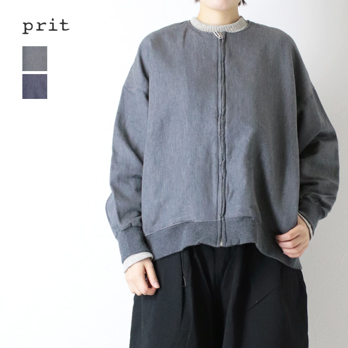 プリット prit ニットデニムZIPブルゾン P80602 アウター ジャケット 羽織 長袖 日本製 レディース prit（プリット） ニットデニムZIPブルゾン P80602 アウター