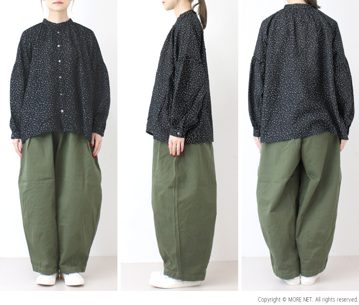 prit（プリット） ピースジャガード スタンドカラーギャザーブラウス