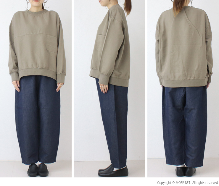 プリット prit タオルデニムクルーネックスラッシュポケットワイドプルオーバー P80648 日本製 無地 長袖 リブ レディース prit（プリット） タオルデニムクルーネックスラッシュポケットワイド