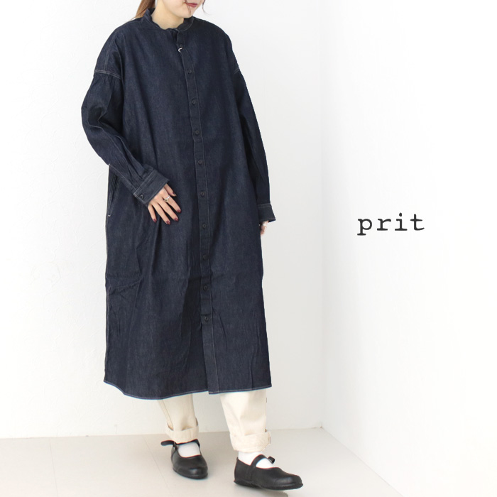 プリット prit 6ozデニムスタンドカラーワイドシャツワンピース P81533 トップス ロング丈 レディース 2025春夏 /返品・交換不可/SALE セール | prit