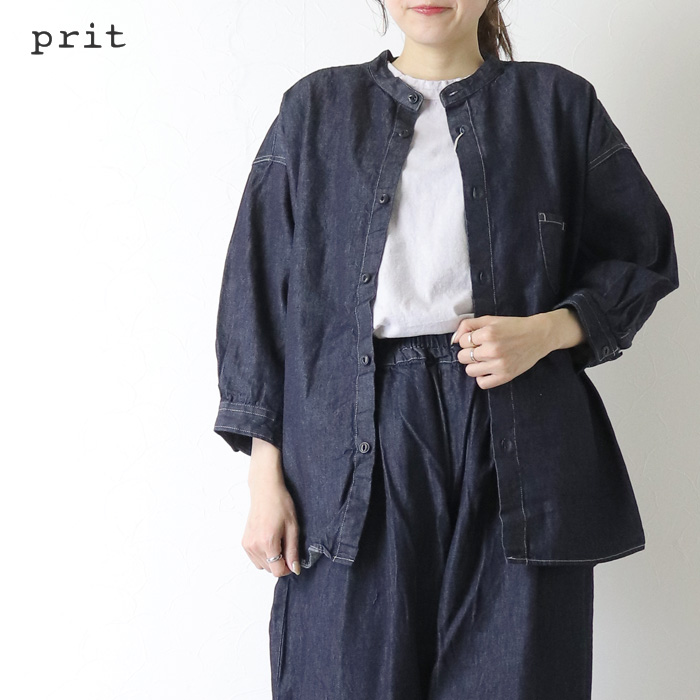 prit（プリット） prit 6ozデニム7分袖スタンドカラーシャツ P81615 