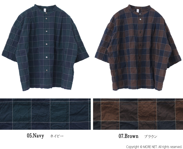 プリット prit シャーリングチェック5分袖スタンドカラータックブラウス P82529 トップス シャツ ワイド 日本製 レディース 2025春夏 | prit | 03