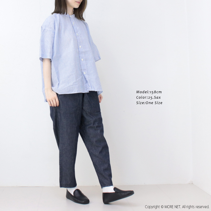 prit プリット コットンリネンバレストライプ5分袖スタンド