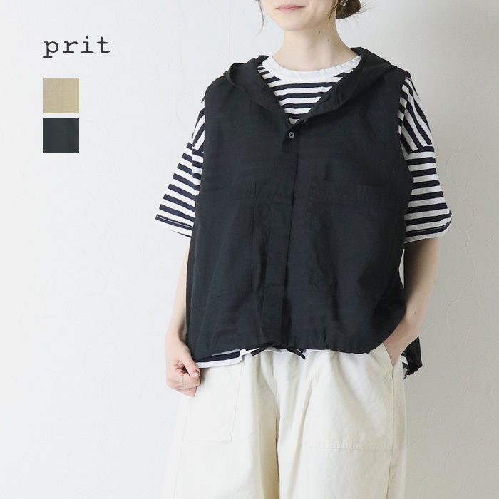 prit（プリット） prit 30/1綿麻ローンフーディーベスト P82607 ジレ