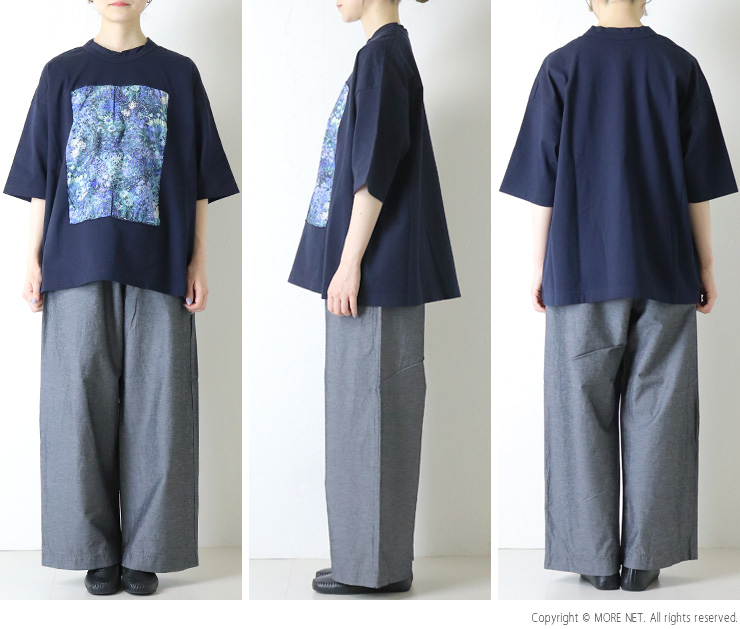 prit（プリット） 天竺×ローンガーデンプリント 5分袖フレームTシャツ
