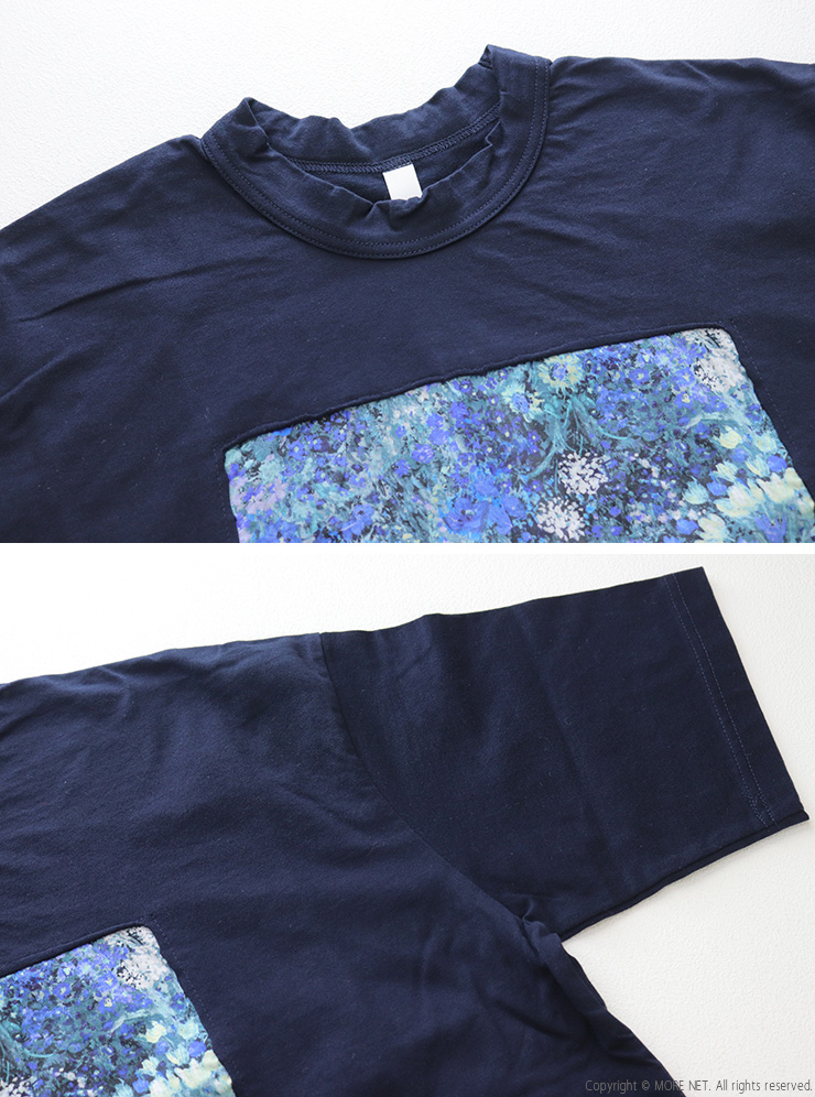 prit（プリット） 天竺×ローンガーデンプリント 5分袖フレームTシャツ
