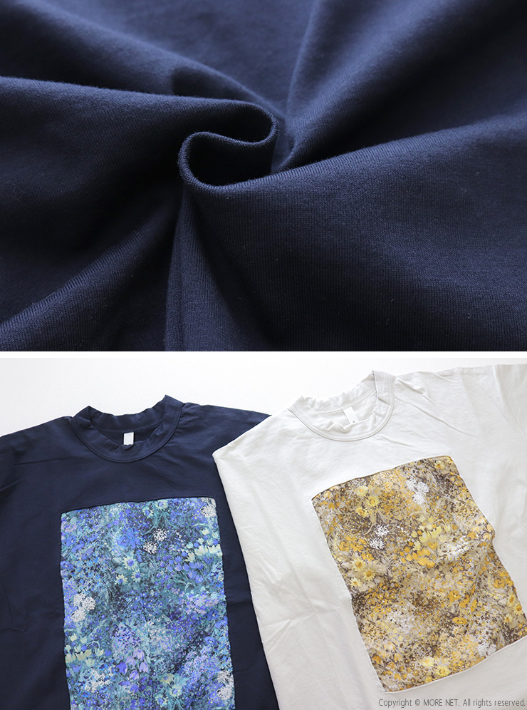 prit（プリット） 天竺×ローンガーデンプリント 5分袖フレームTシャツ
