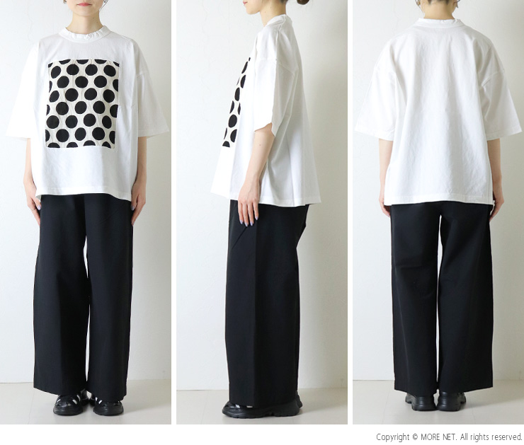 prit（プリット） 空紡天竺×ムラ糸プリント 5分袖フレームTシャツ