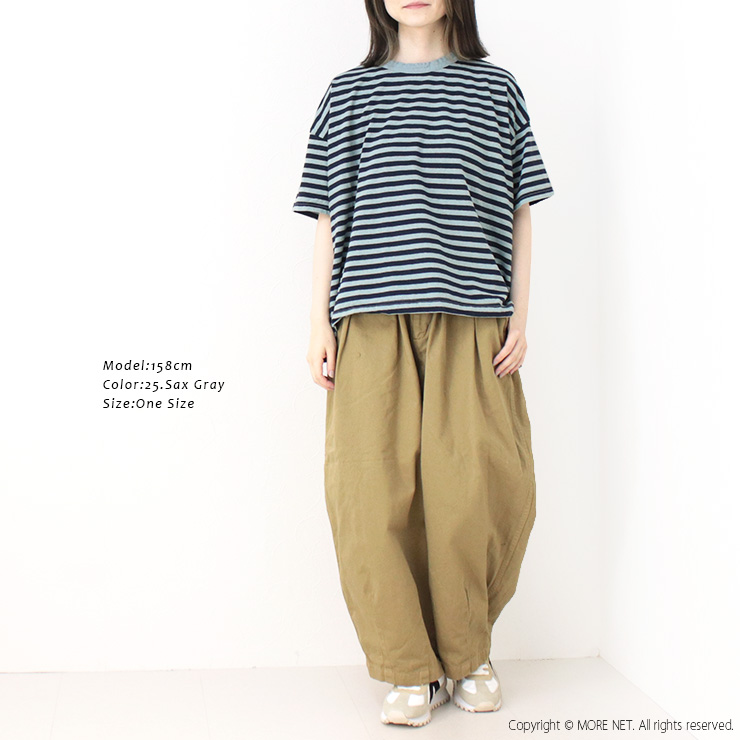 prit プリット リサイクルムラ糸天竺ボーダー5分袖ワイドTシャツ