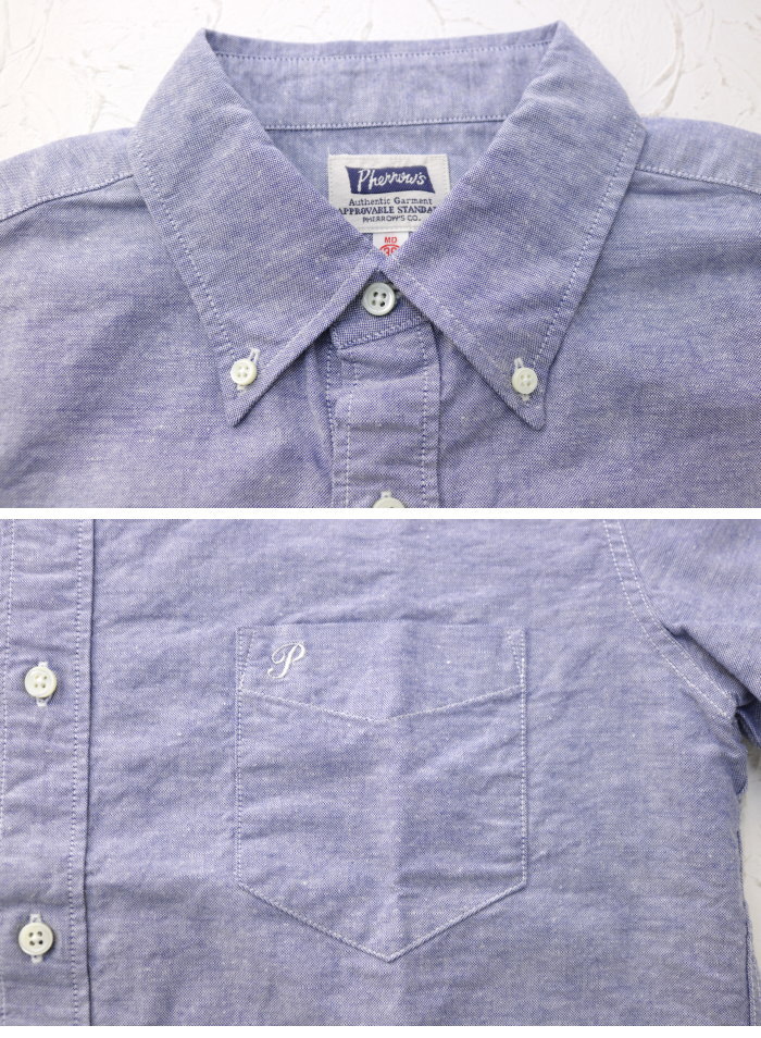 フェローズ PHERROW'S コットンリネン ボタンダウンシャツ PBDS1 メンズ 日本製 半袖 綿麻｜more-net2｜07