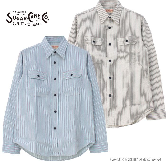 シュガーケーン SUGAR CANE ドビーストライプワークシャツ SC29146 メンズ 日本製 長袖 2025春夏 | SUGAR CANE