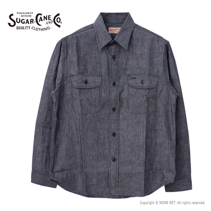 シュガーケーン SUGAR CANE ブラックシャンブレーワークシャツ SC29159 メンズ 日本製 長袖 2024春夏｜more-net2