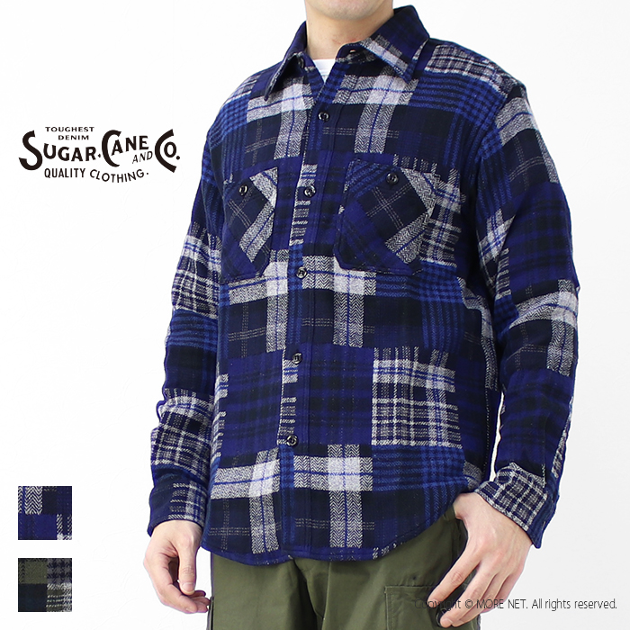 シュガーケーン パッチワークチェックワークシャツ SC29179 メンズ 日本製 長袖 ネル 202...