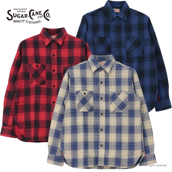 シュガーケーン SUGAR CANE ツイルチェックワークシャツ SC29358 メンズ 日本製 長袖 ネル | SUGAR CANE