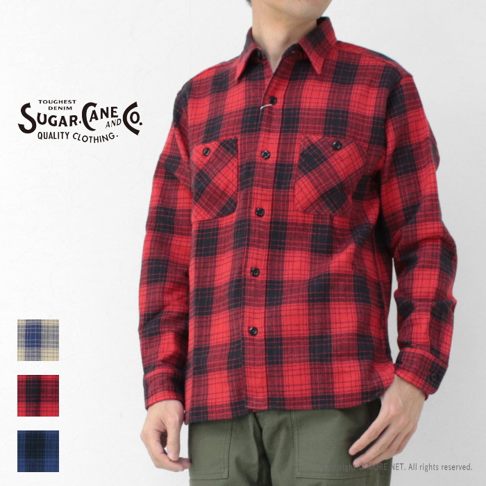 シュガーケーン SUGAR CANE ツイルチェックワークシャツ SC29358 メンズ 日本製 長袖 ネル | SUGAR CANE | 03