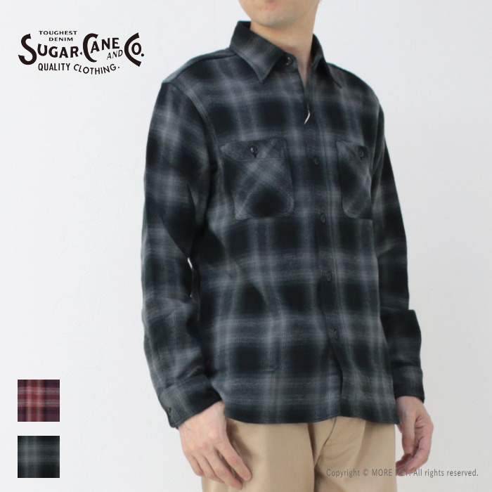 シュガーケーン SUGAR CANE ツイルチェックワークシャツ SC29359 メンズ 日本製 長袖 ネル | SUGAR CANE | 01