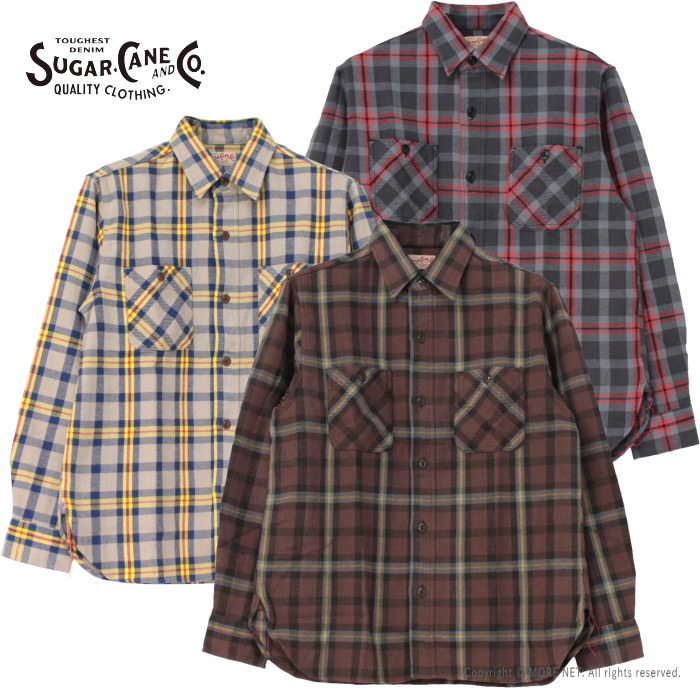 シュガーケーン SUGAR CANE ツイルチェックワークシャツ SC29362 メンズ 日本製 長袖 ネル | SUGAR CANE