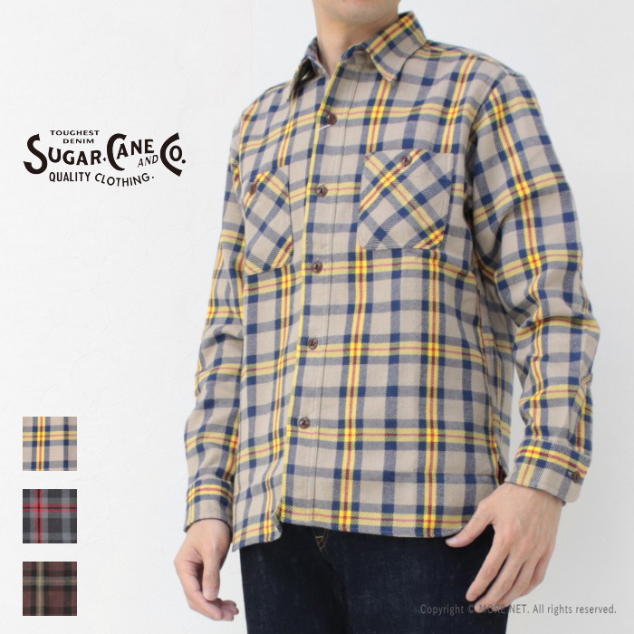 シュガーケーン SUGAR CANE ツイルチェックワークシャツ SC29362 メンズ 日本製 長袖 ネル | SUGAR CANE | 02