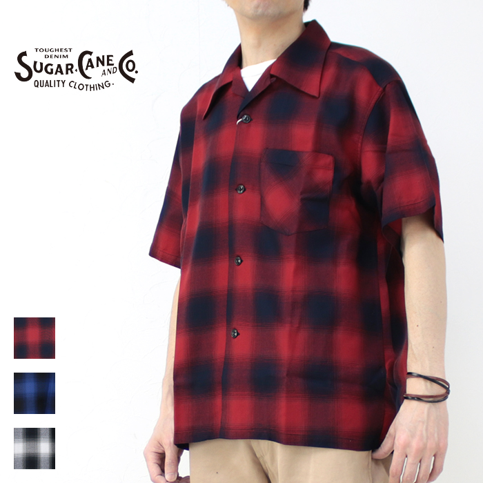 シュガーケーン レーヨンオンブレーチェックオープンシャツ SC39297 メンズ 日本製 半袖 20...